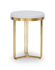 Gillmore Space  Finn Collection Circular Side Table/Stool with Upholstered Top and Brushed Brass Frame  FREE UK DELIVERY
