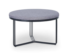 Gillmore Space Finn Collection Small Circular Coffee Table/Footstool with Upholstered Top and Matt  Black Frame
