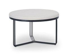 Gillmore Space Finn Collection Small Circular Coffee Table/Footstool with Upholstered Top and Matt  Black Frame