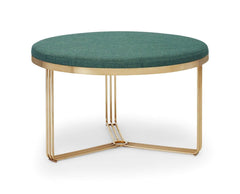 Gillmore Space Finn Collection Small Circular Coffee Table/Footstool with Upholstered Top and Brass Frame