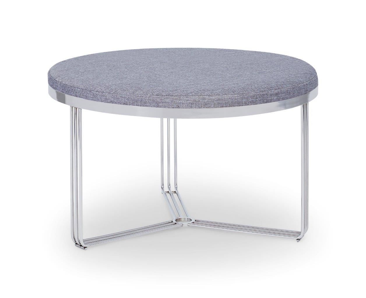 Gillmore Space Finn Collection Small Circular Coffee Table/Footstool with Upholstered Top and Polished Chrome Frame