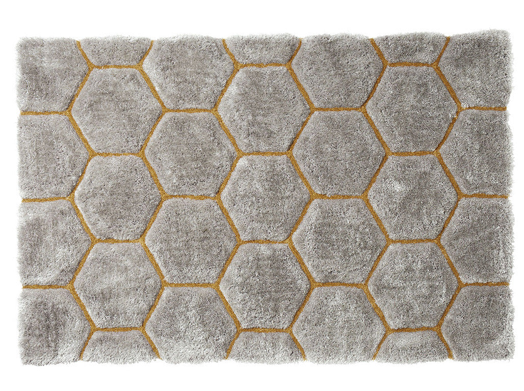 Think Rugs Hand Tufted Shaggy Collection - Noble House NH 30782 Grey/Yellow