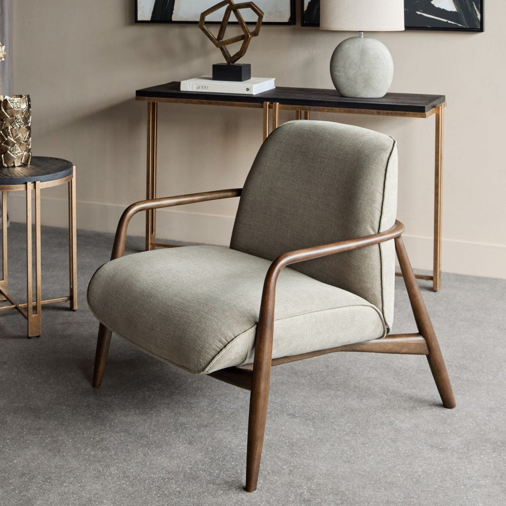 Egerton Occasional Chair With Wooden Arms and Green Fabric