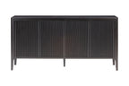 Black oak wooden sideboard with horizontal slats on a white background