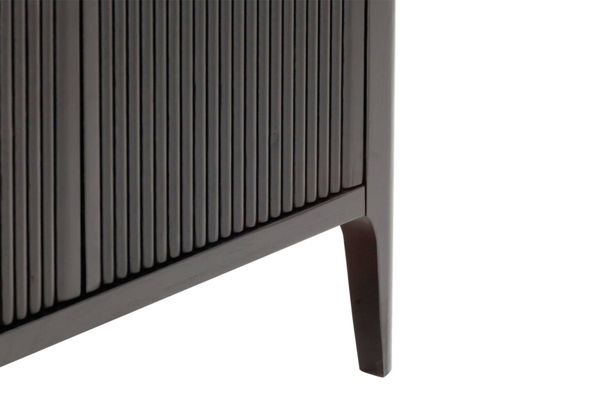 Close-up of black oak Abberley sideboard with fluted doors