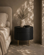 Lantine Bedside Table - Black Oak & Brass