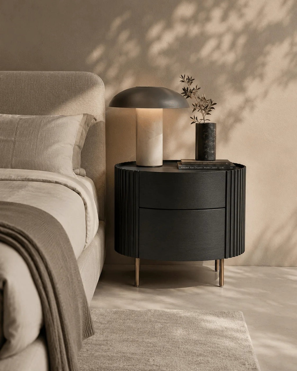 Lantine Bedside Table - Black Oak & Brass