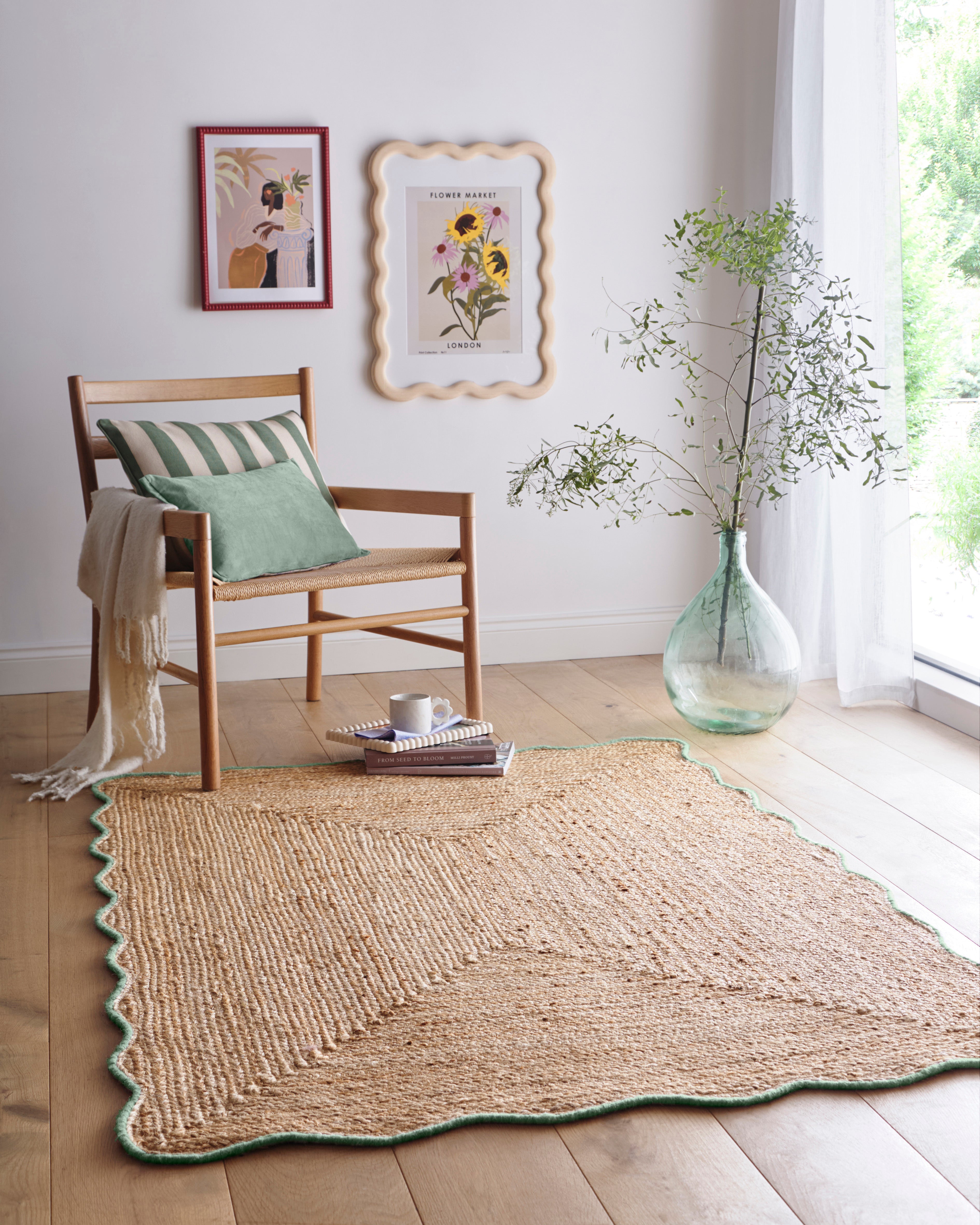 Living Room Rug Jute Edge Green by Origins | Furniture Folio