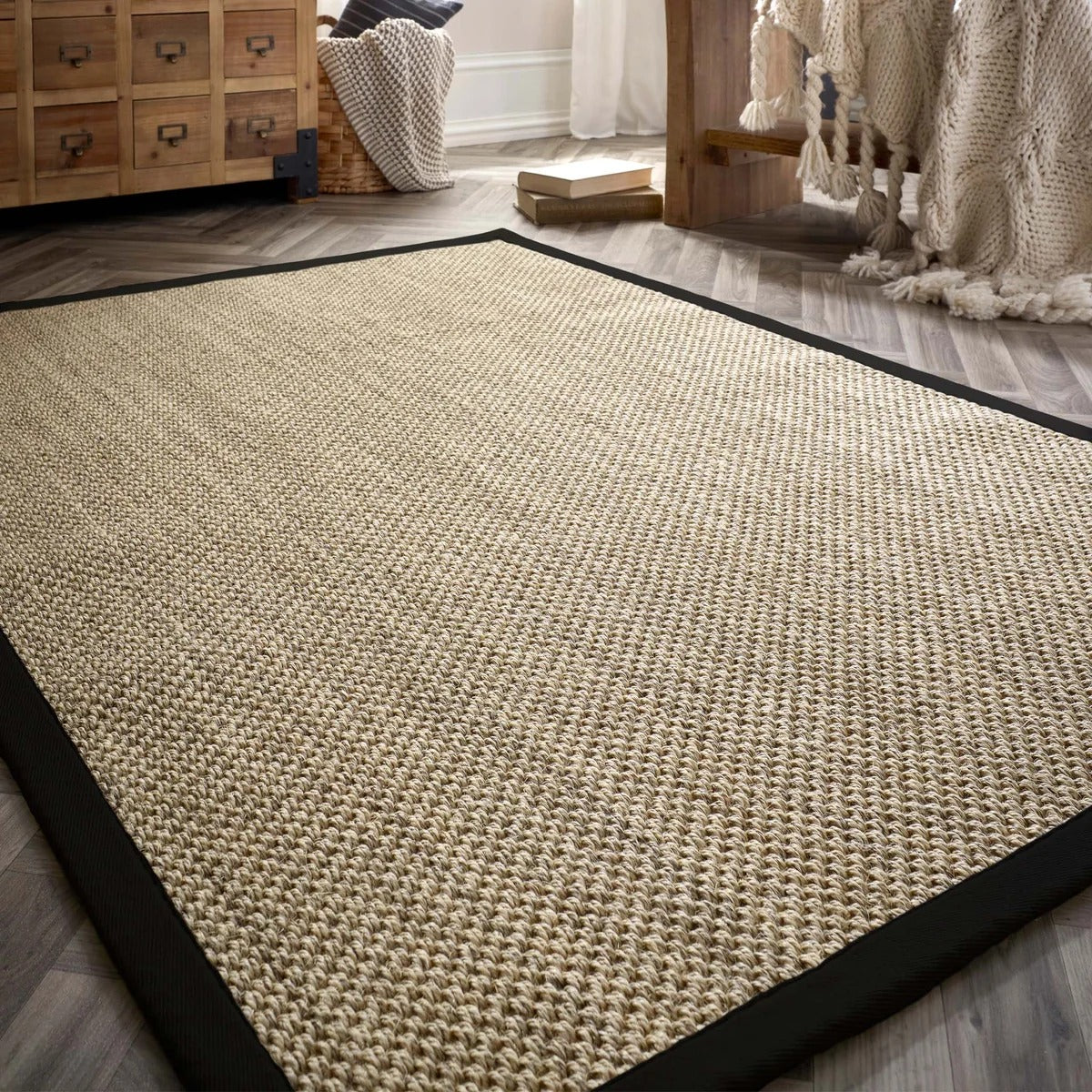 Origins Sisal Rug - Light Beige with Black Border