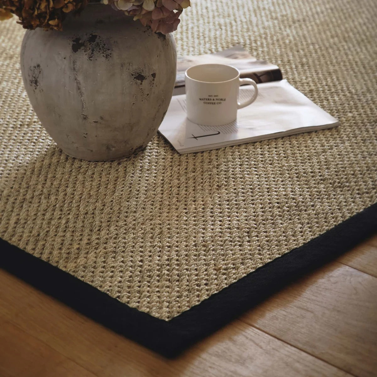 Origins Sisal Rug - Light Beige with Black Border