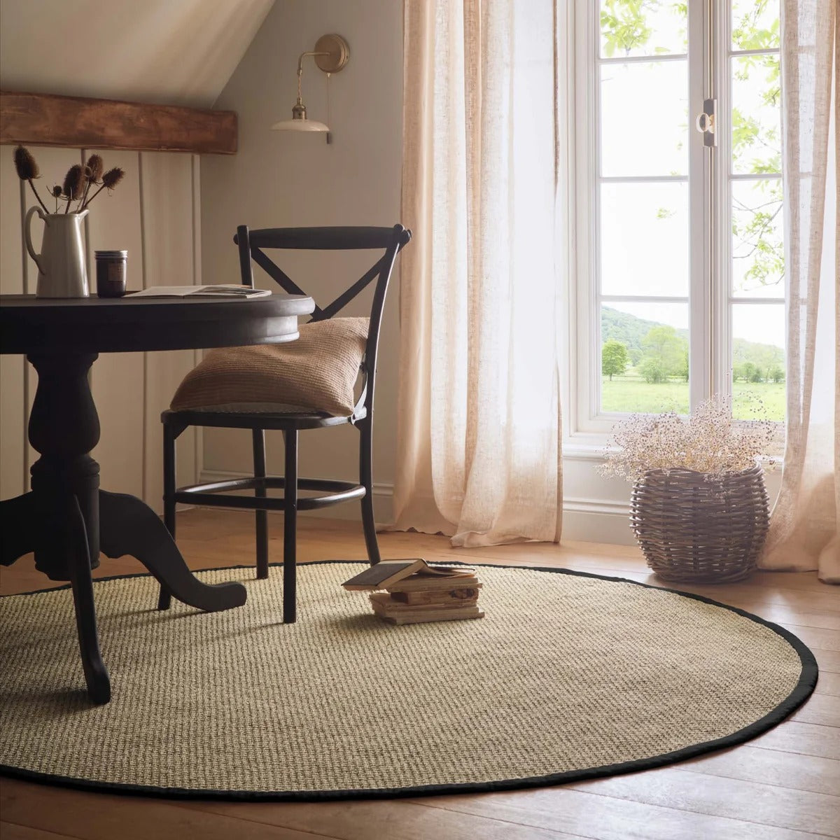 Origins Sisal Rug - Light Beige with Black Border
