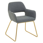 Pershore grey upholstered chair with gold metal legs on a white background
