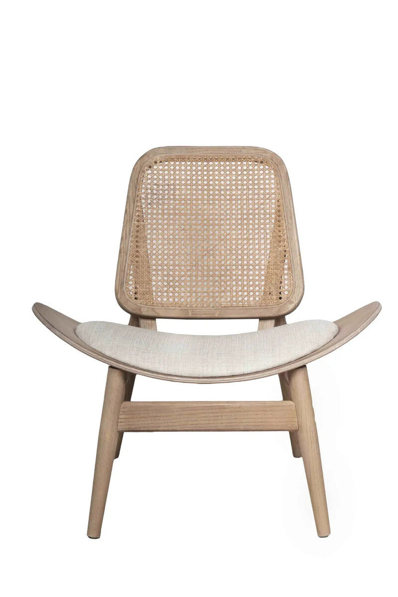 Vinsi Grey Fabric and Washed Elm Wood Chair with Cane Back