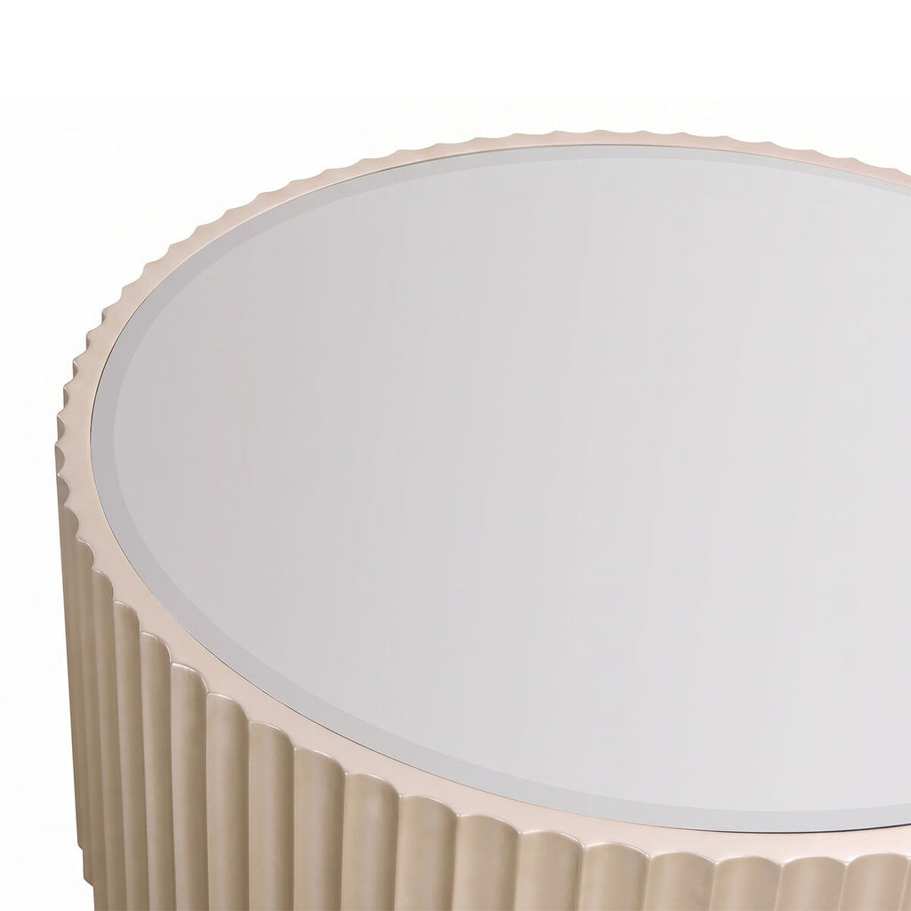 Dusino Champagne Gold Finish | Flute Detail | Coffee Table with Mirror Top