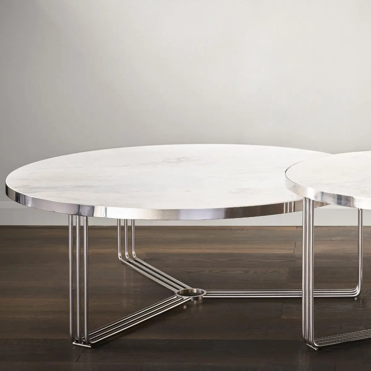 Gillmore Space Finn Collection Large Circular Coffee Table with Chrome Frame