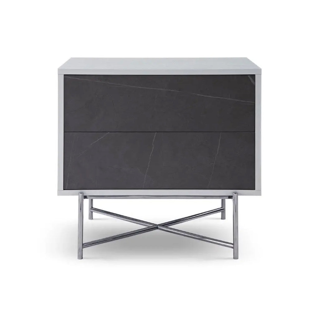 Gillmore White and Grey Marble Adriana Bedside Chest