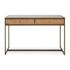 Modern oak desk with two drawers and a geometric pattern on a white background
