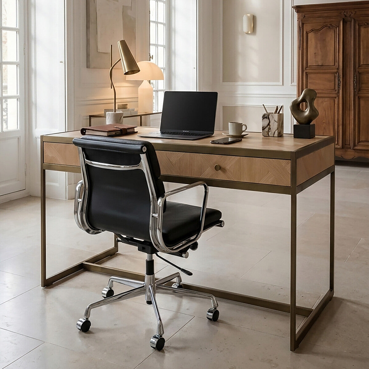 Grenoble Desk with 2 drawers in oak veneer