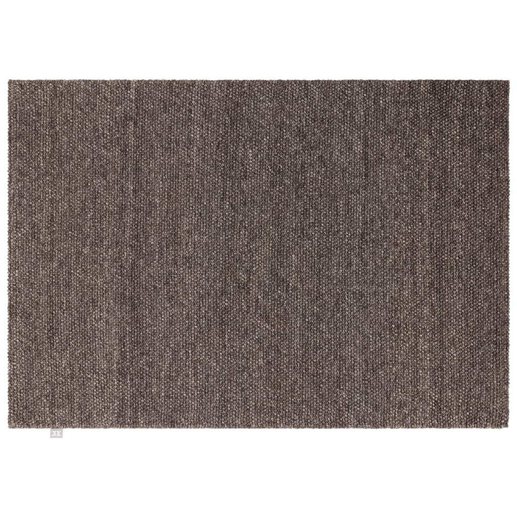 A rectangular woven area rug in a dark brown and gray heathered pattern, shown flat against a white background.