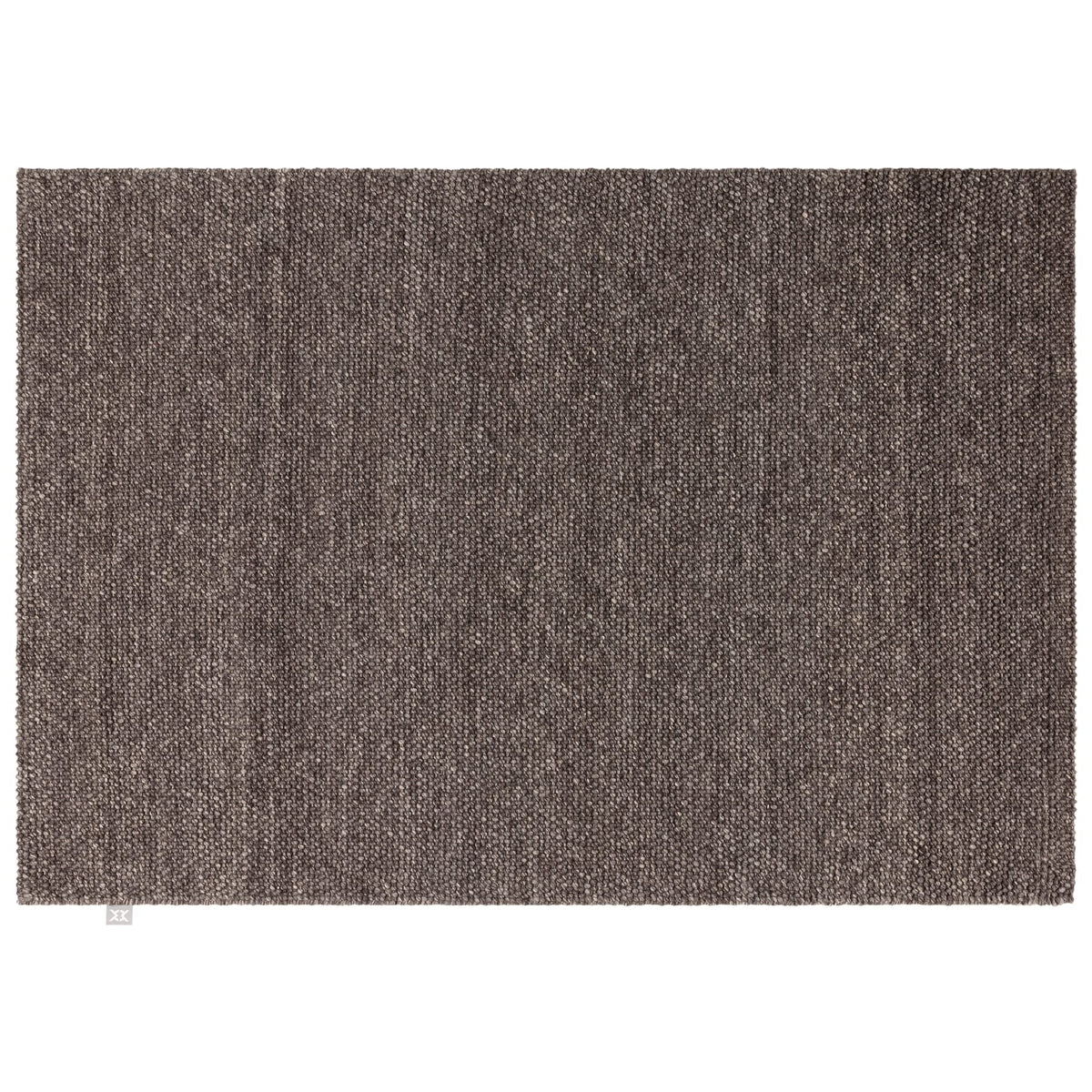 A rectangular woven area rug in a dark brown and gray heathered pattern, shown flat against a white background.