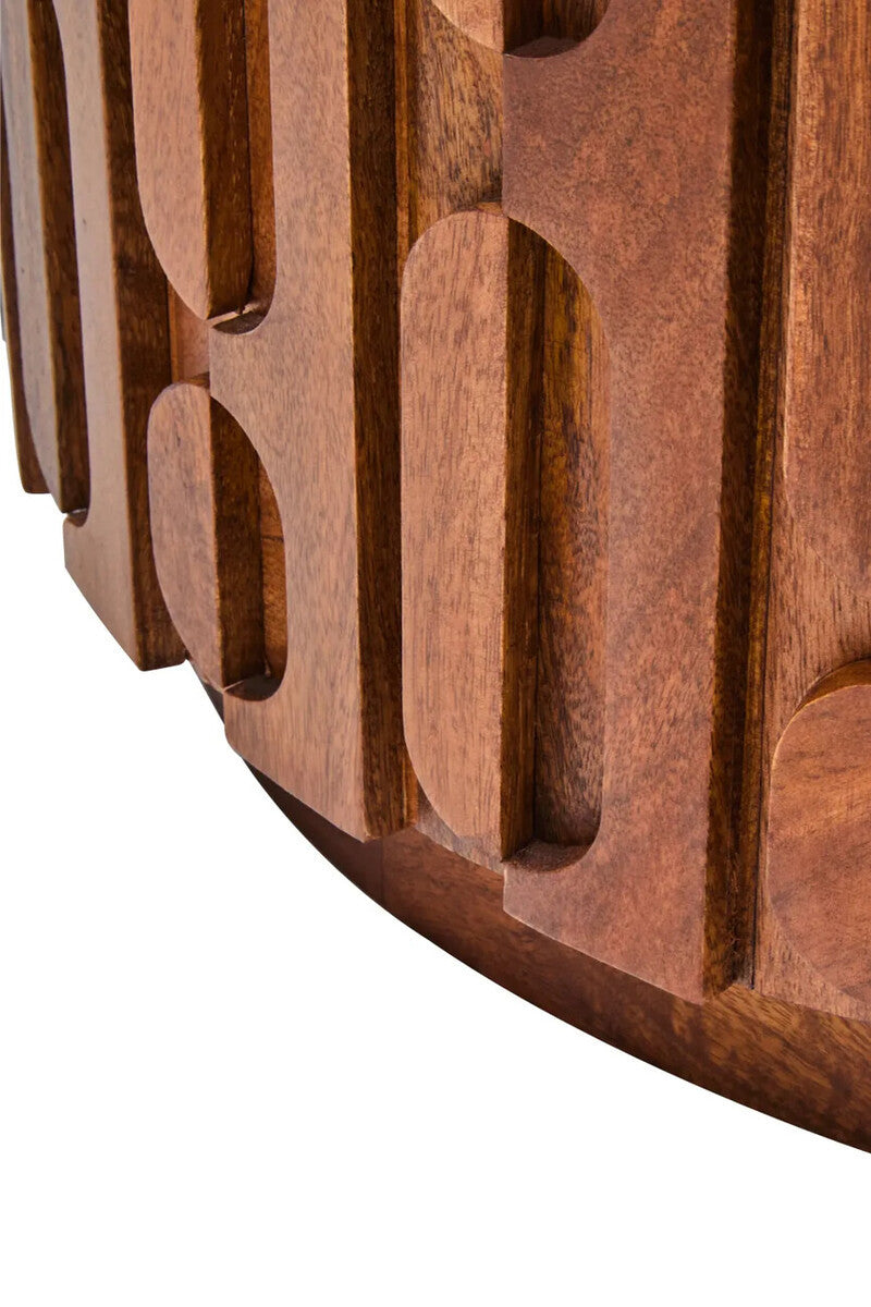 Torcino Round Coffee Table in Marble and Carved Mango Wood