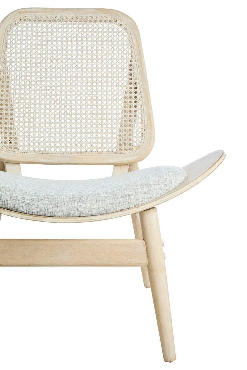 Vinsi Grey Fabric and Washed Elm Wood Chair with Cane Back