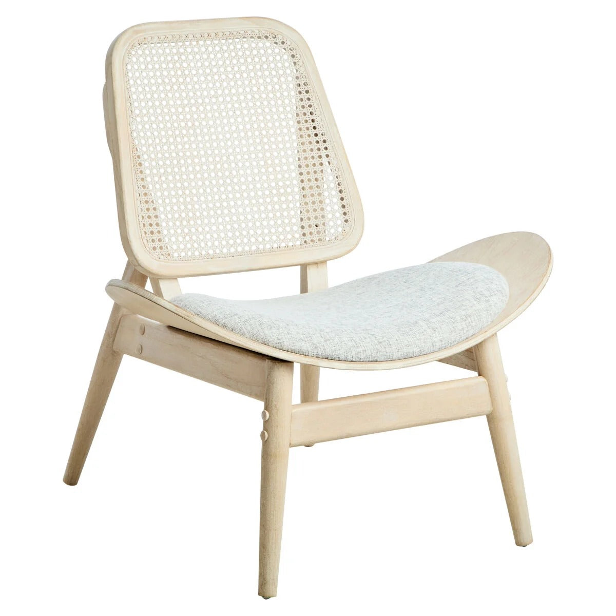 Vinsi Grey Fabric and Washed Elm Wood Chair with Cane Back