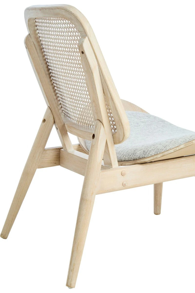 Vinsi Grey Fabric and Washed Elm Wood Chair with Cane Back