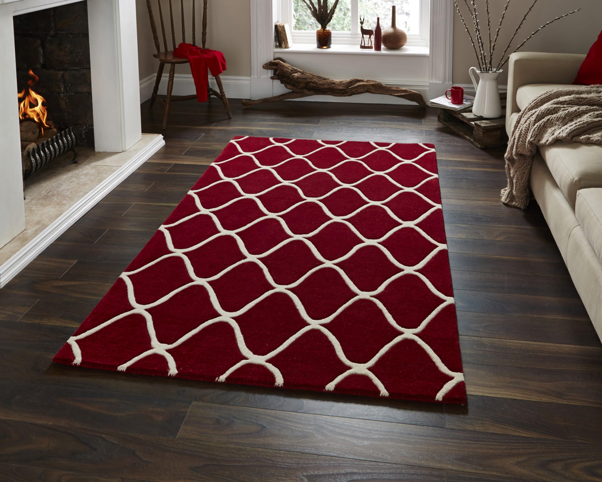 Think Rugs Hand Tufted Wool Collection - Elements EL 65 Red
