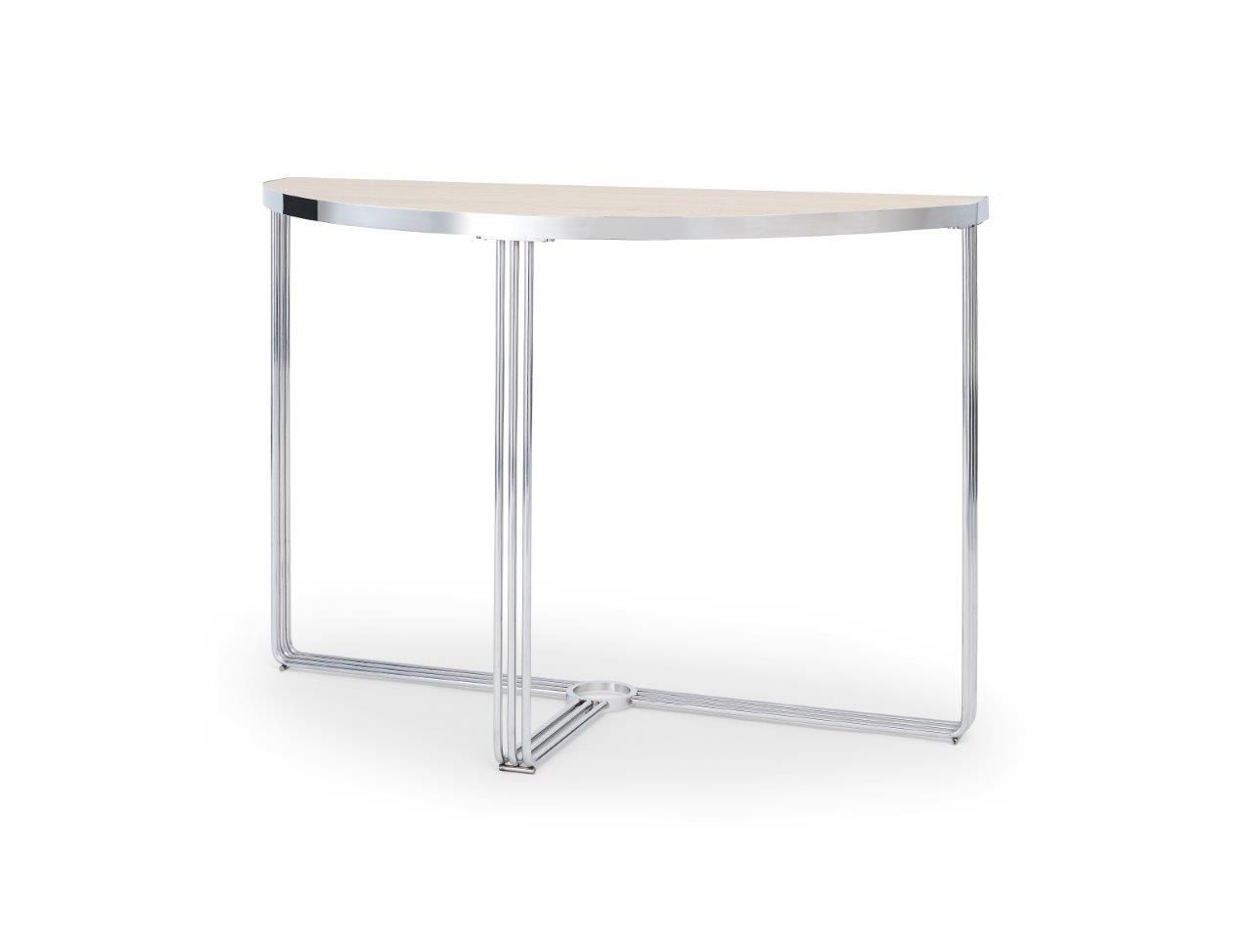 Gillmore Space Finn Collection Demi Lune Console Table with Polished Chrome Frame
