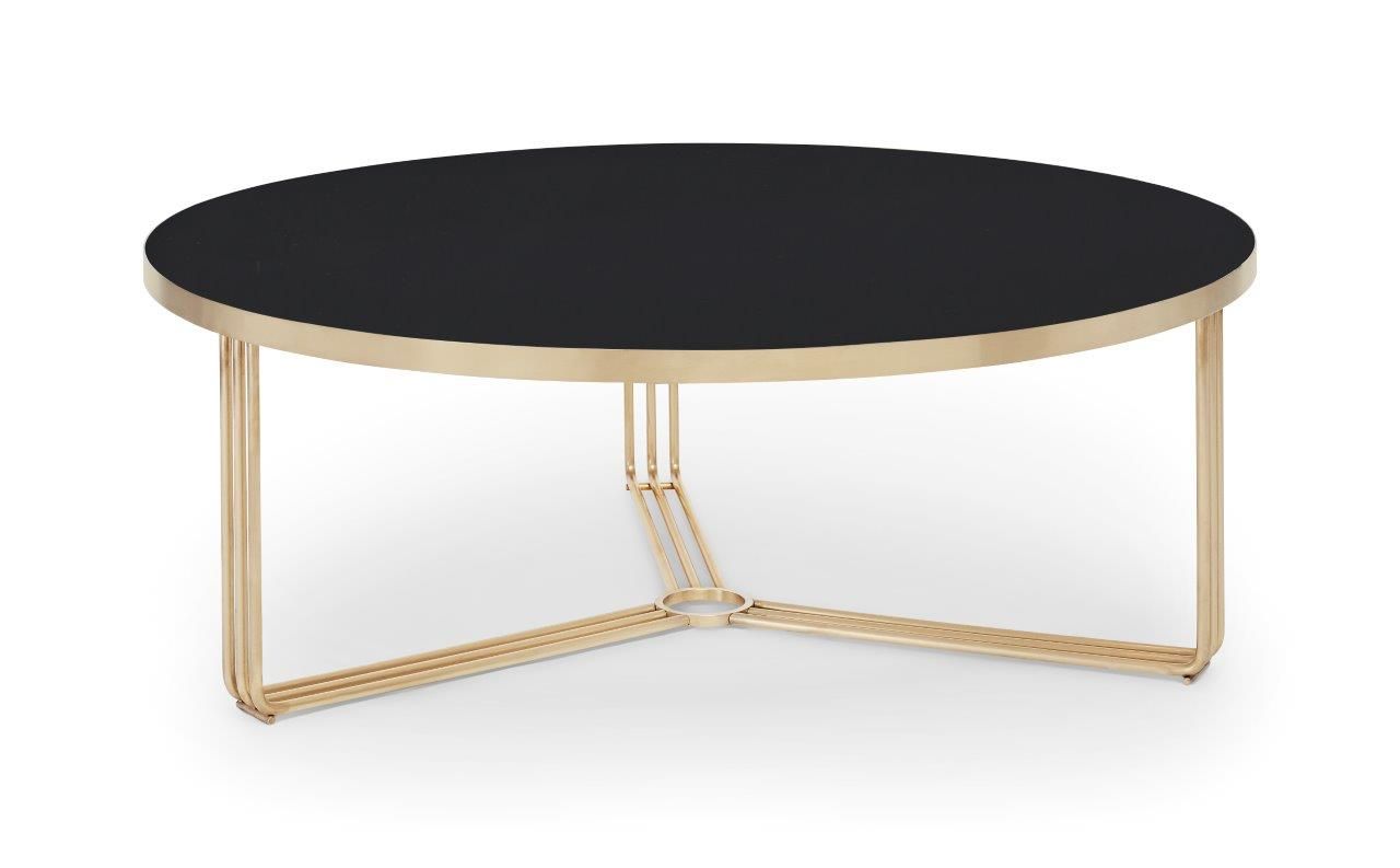 Gillmore Space Finn Collection Large Circular Coffee Table with  Brass Frame