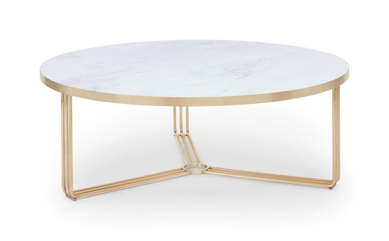 Gillmore Space Finn Collection Large Circular Coffee Table with  Brass Frame