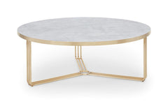 Gillmore Space Finn Collection Large Circular Coffee Table with  Brass Frame