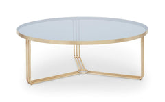 Gillmore Space Finn Collection Large Circular Coffee Table with  Brass Frame