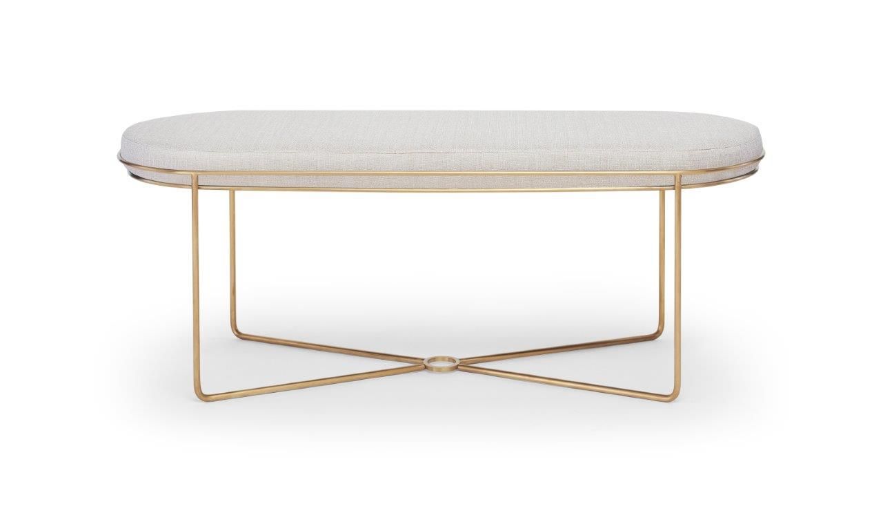 Gillmore Space Finn Collection Ottoman with Upholstered Top and Brushed Brass Frame