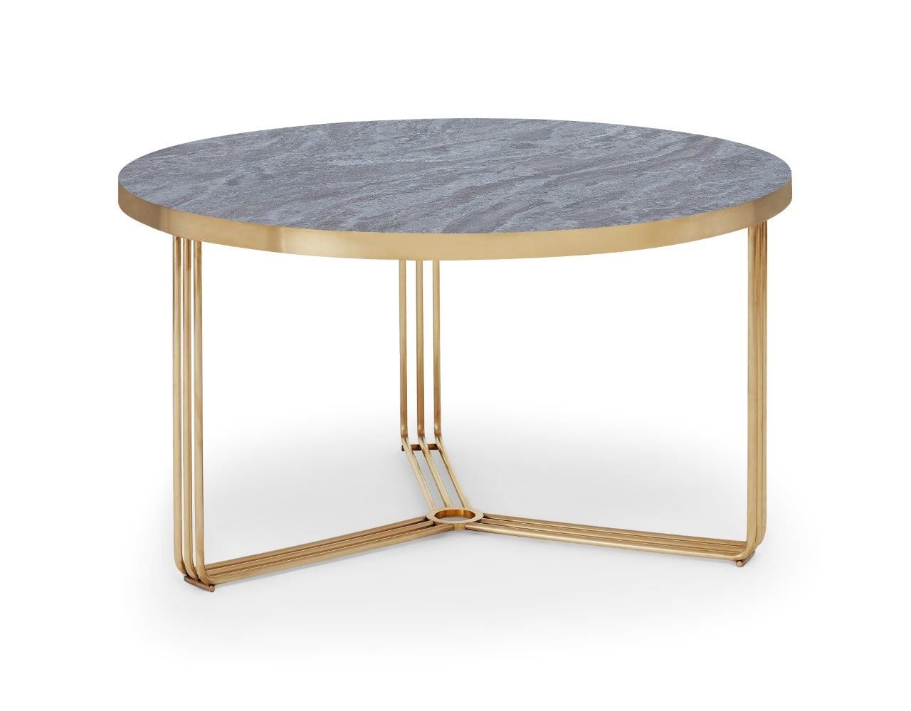 Gillmore Space Finn Collection Small Circular Coffee Table with  Brass Frame