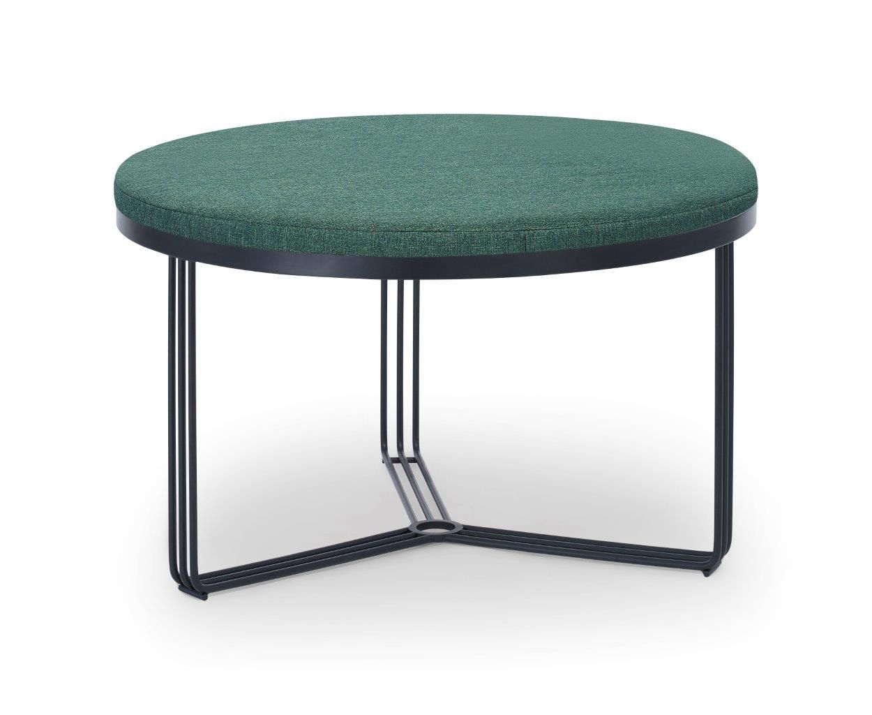 Gillmore Space Finn Collection Small Circular Coffee Table/Footstool with Upholstered Top and Matt  Black Frame