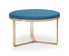 Gillmore Space Finn Collection Small Circular Coffee Table/Footstool with Upholstered Top and Brass Frame