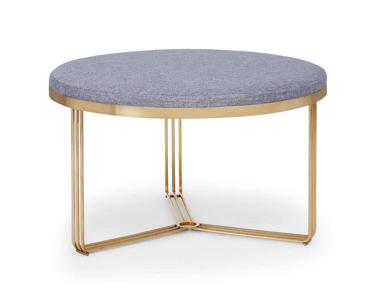 Gillmore Space Finn Collection Small Circular Coffee Table/Footstool with Upholstered Top and Brass Frame