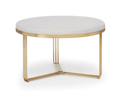 Gillmore Space Finn Collection Small Circular Coffee Table/Footstool with Upholstered Top and Brass Frame