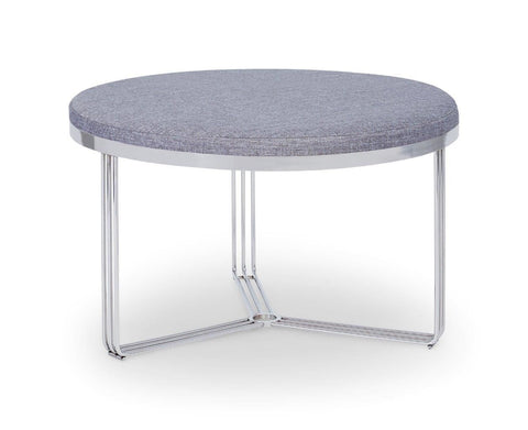 Gillmore Space Finn Collection Small Circular Coffee Table/Footstool with Upholstered Top and Polished Chrome Frame