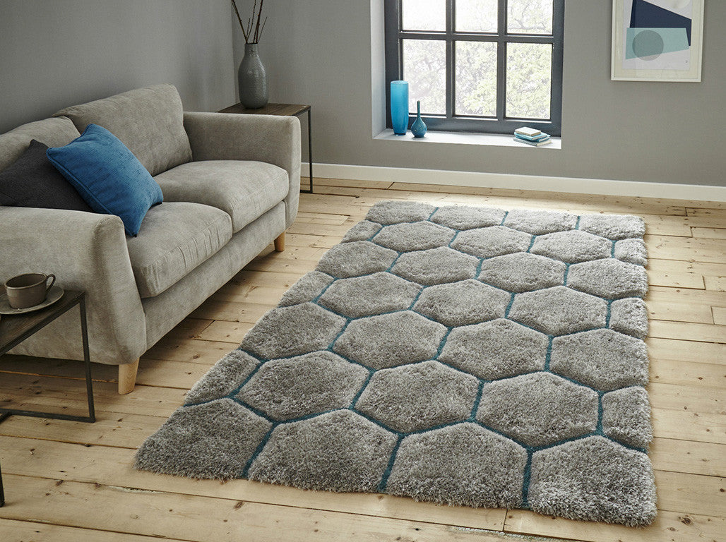 Think Rugs Hand Tufted Shaggy Collection - Noble House NH 30782 Grey/Blue